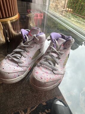 Jordan retro 5 “Easter” Kids White & Purple Paint-Splatter High-Top Sneakers